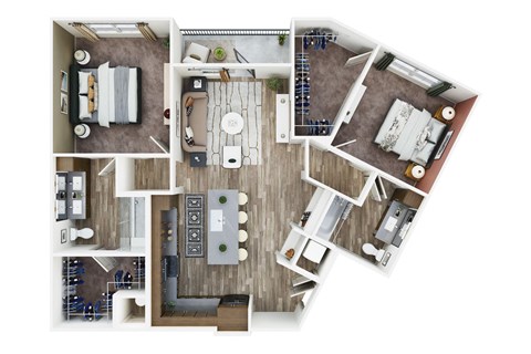 Floor plan for 2 beds, 2 baths, 1218 sqft